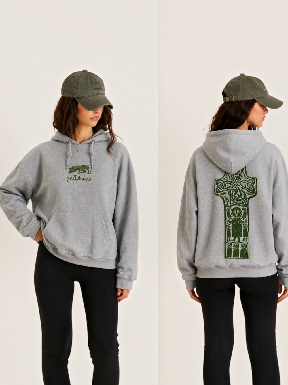 Pellador High Cross Hoodie Celtic Irish Streetwear Heather Gray M
